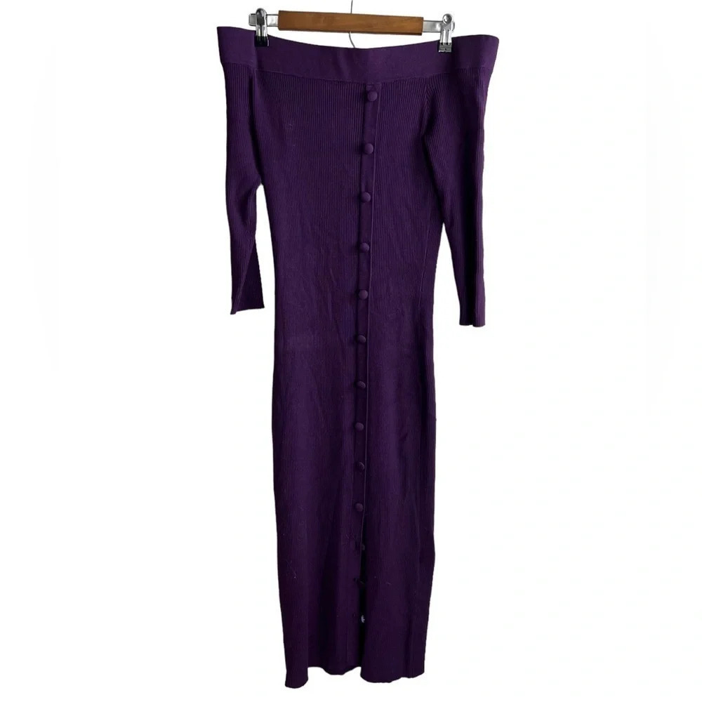 Eva Mendes • Ribbed Off The Shoulder Sweater Midi Dress